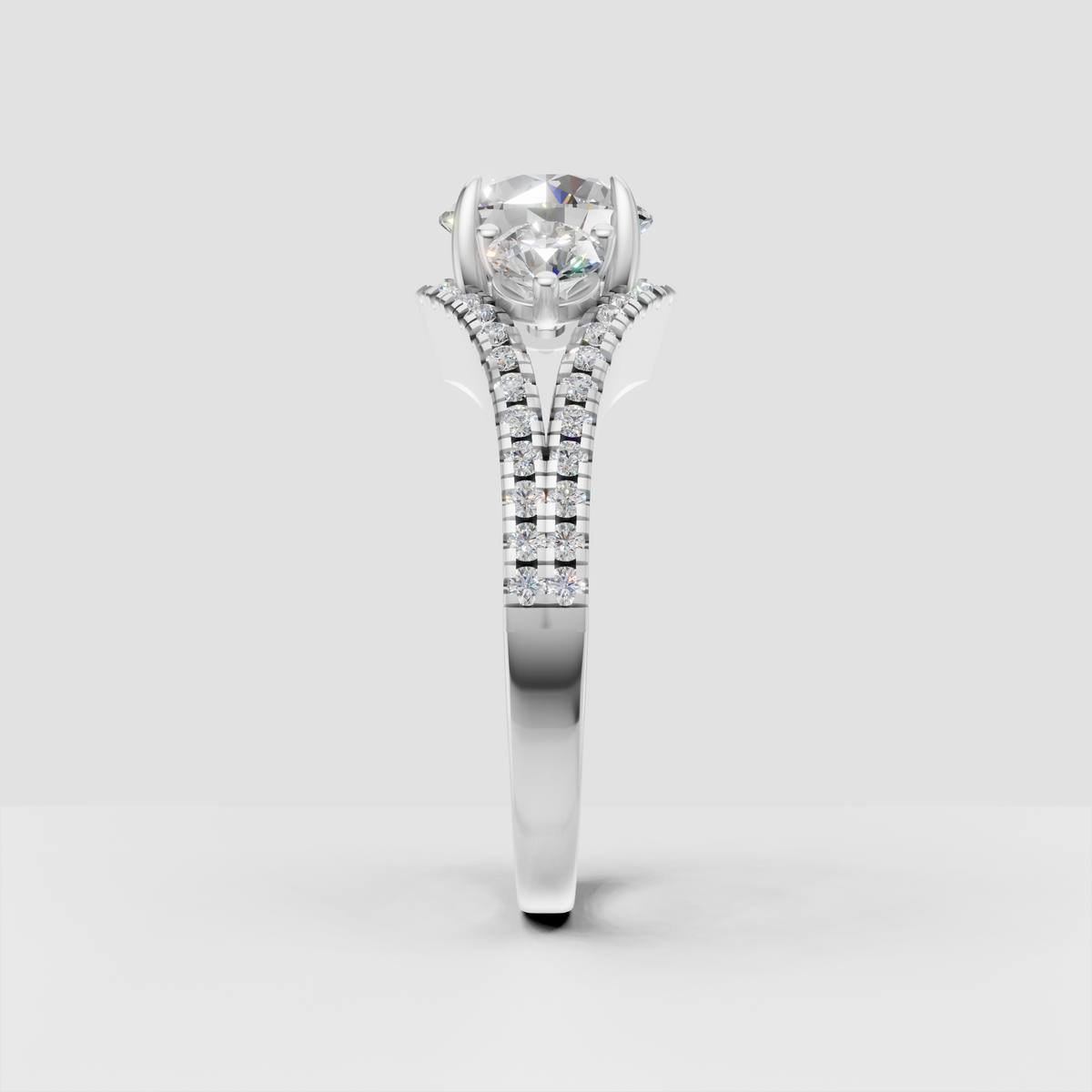 Three stone inspired round diamond engagement ring in gold
