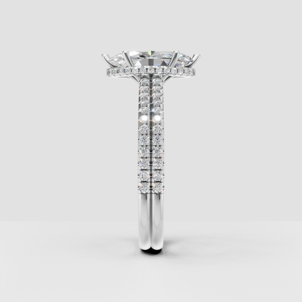 Double-row pavé marquise diamond ring with split-shank band