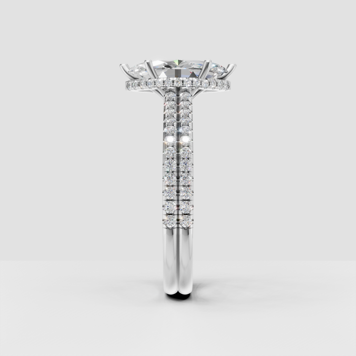 Double-row pavé marquise diamond ring with split-shank band
