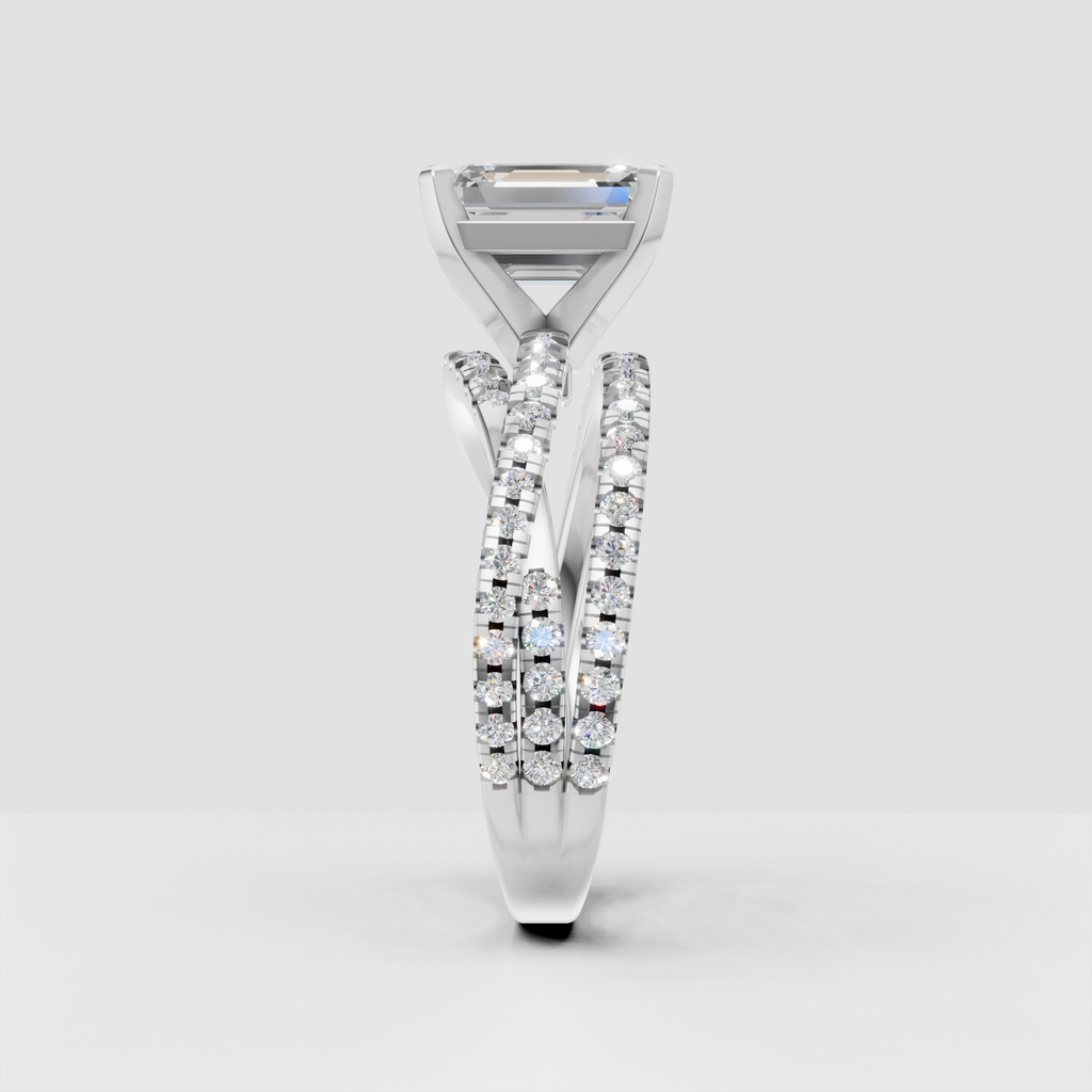 Elegant emerald cut Diamond engagement ring with round accent stones