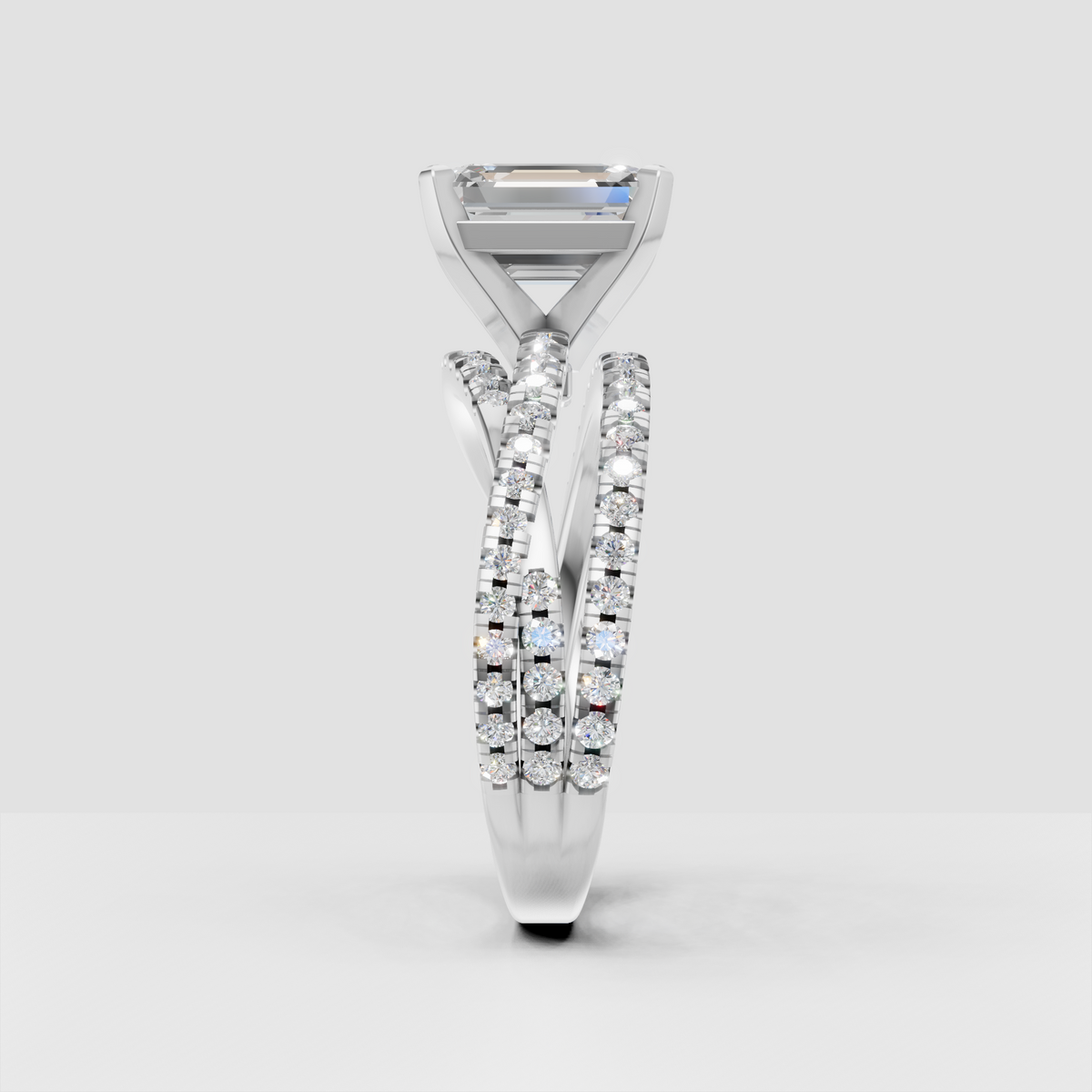 Elegant emerald cut Diamond engagement ring with round accent stones