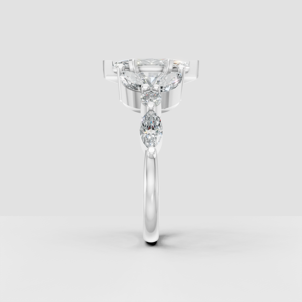 Marquise center diamond ring with elegant prong setting and side accents