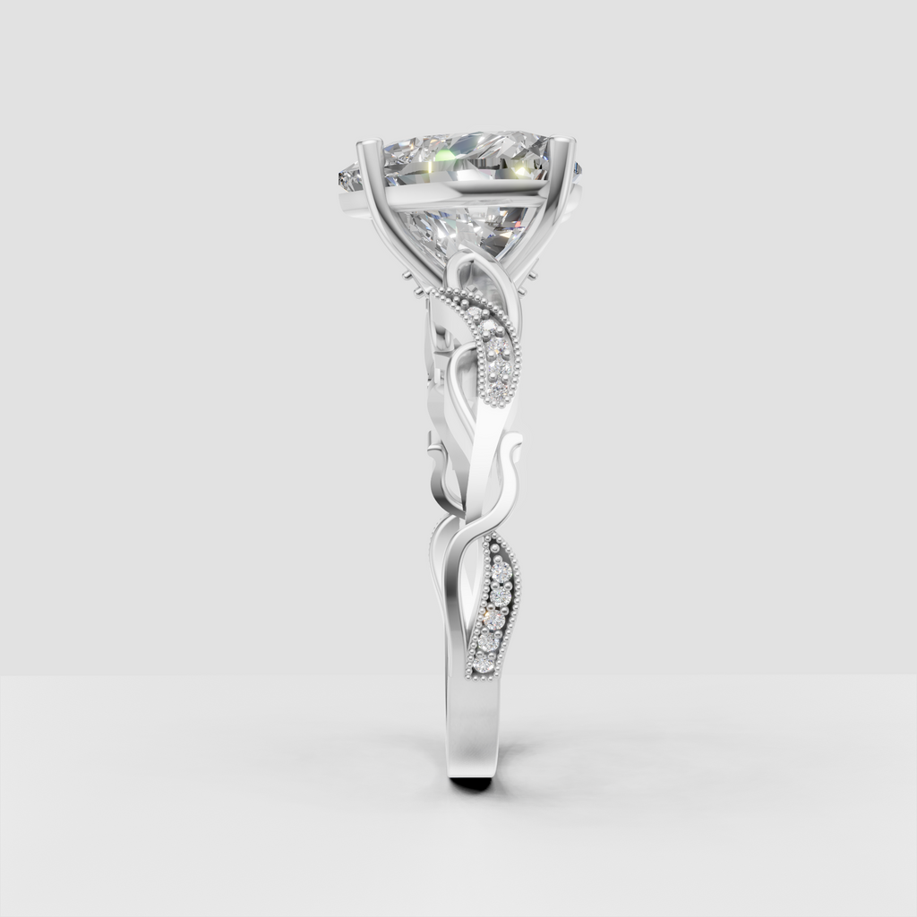 Romantic heart shaped diamond engagement ring with milgrain detailing