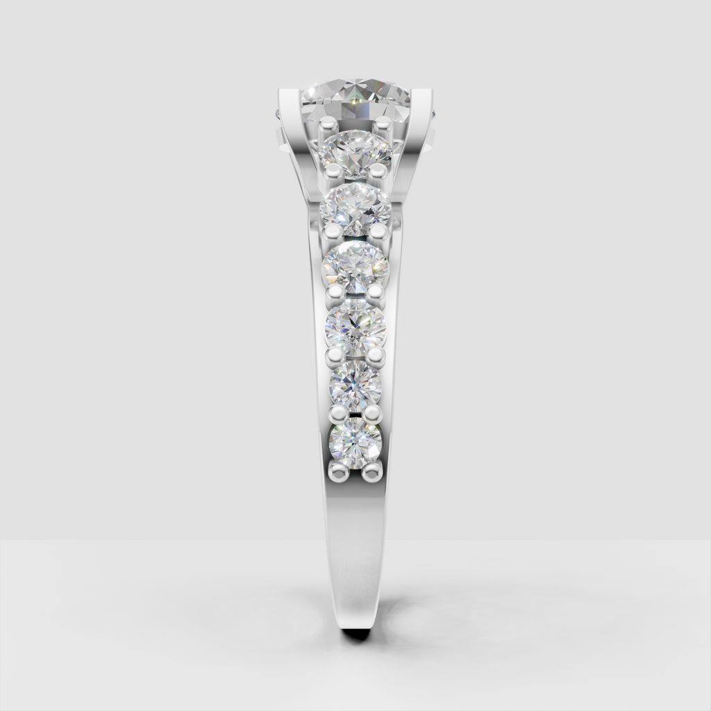 Elegant round diamond engagement ring with clustered side stones