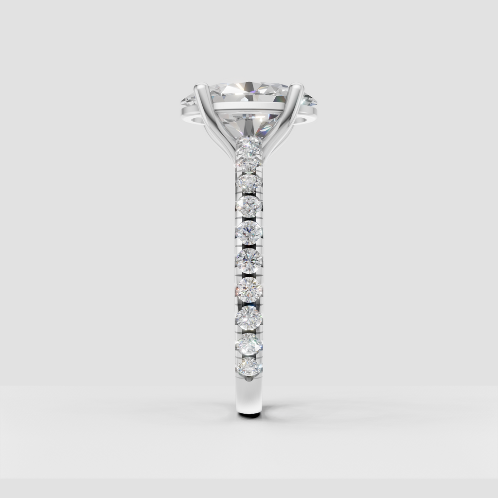 Oval Diamond Pave Band Solitaire Engagement Ring