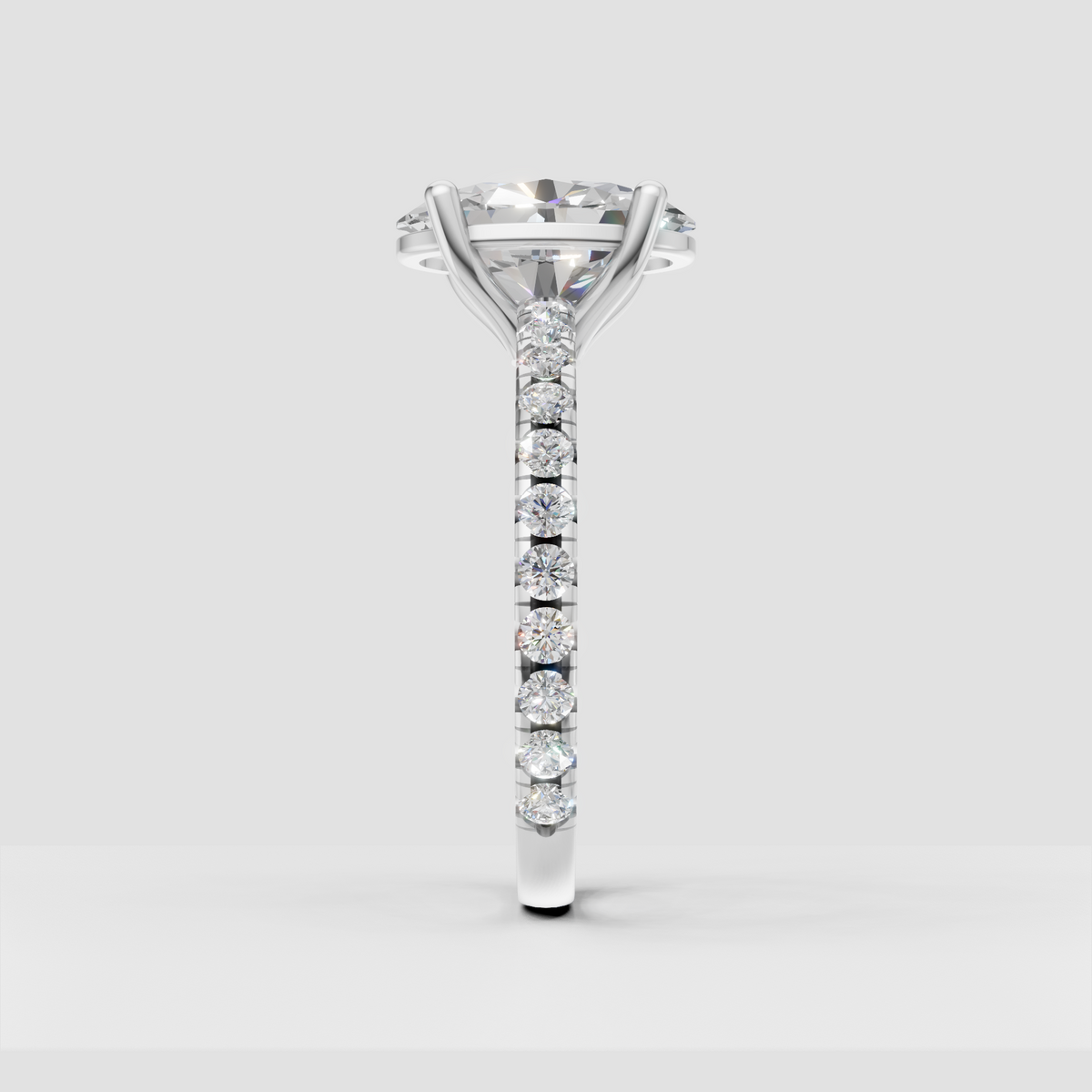 Oval Diamond Pave Band Solitaire Engagement Ring