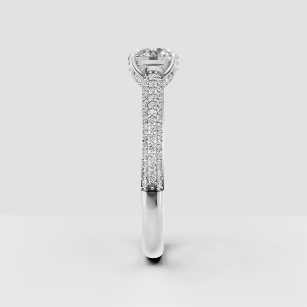 Round cut Diamond solitaire engagement ring side view