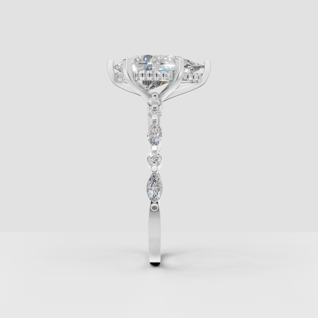 Marquise cut diamond ring with alternating side stones