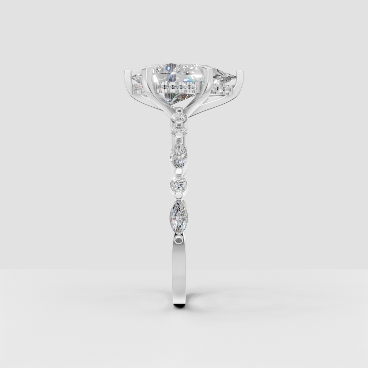 Marquise cut diamond ring with alternating side stones