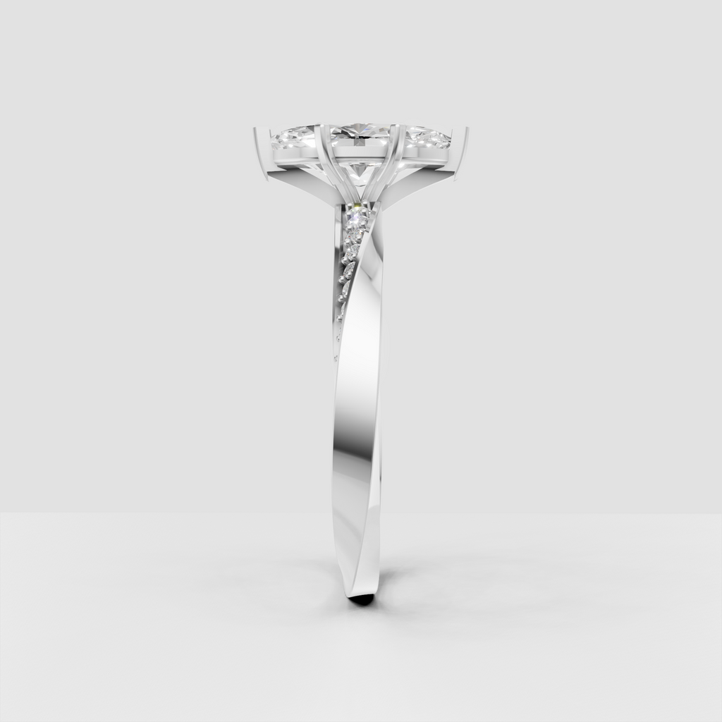 Polished yellow gold ring with elongated marquise center diamond