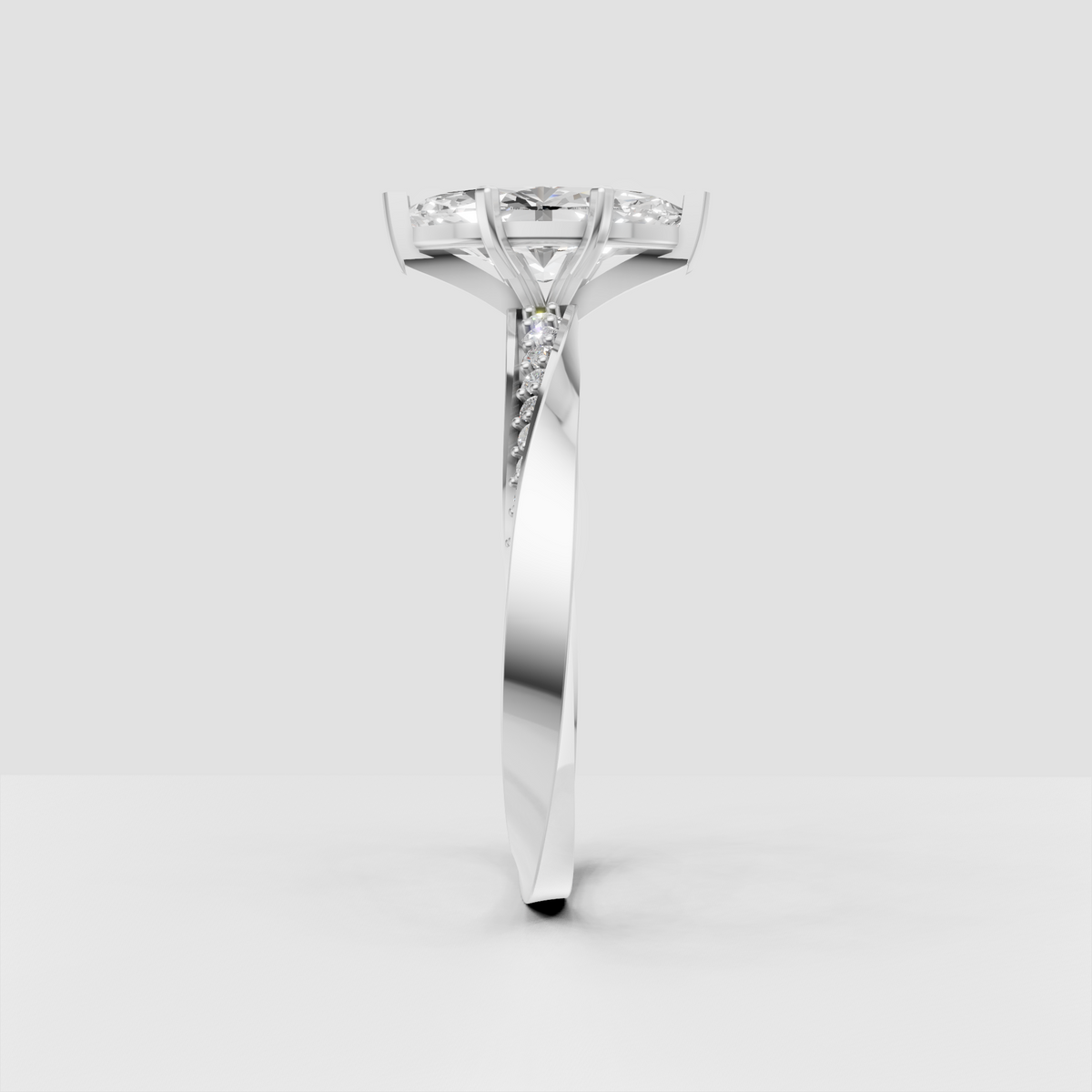 Polished yellow gold ring with elongated marquise center diamond