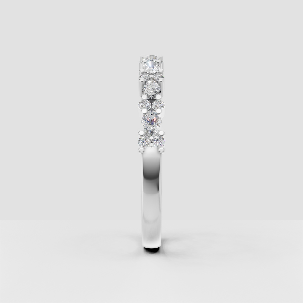Round and pear diamond bridal band with individually prong-set gemstones