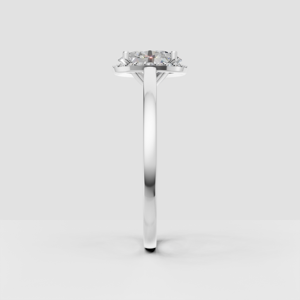 Oval center diamond ring with delicate round halo stones