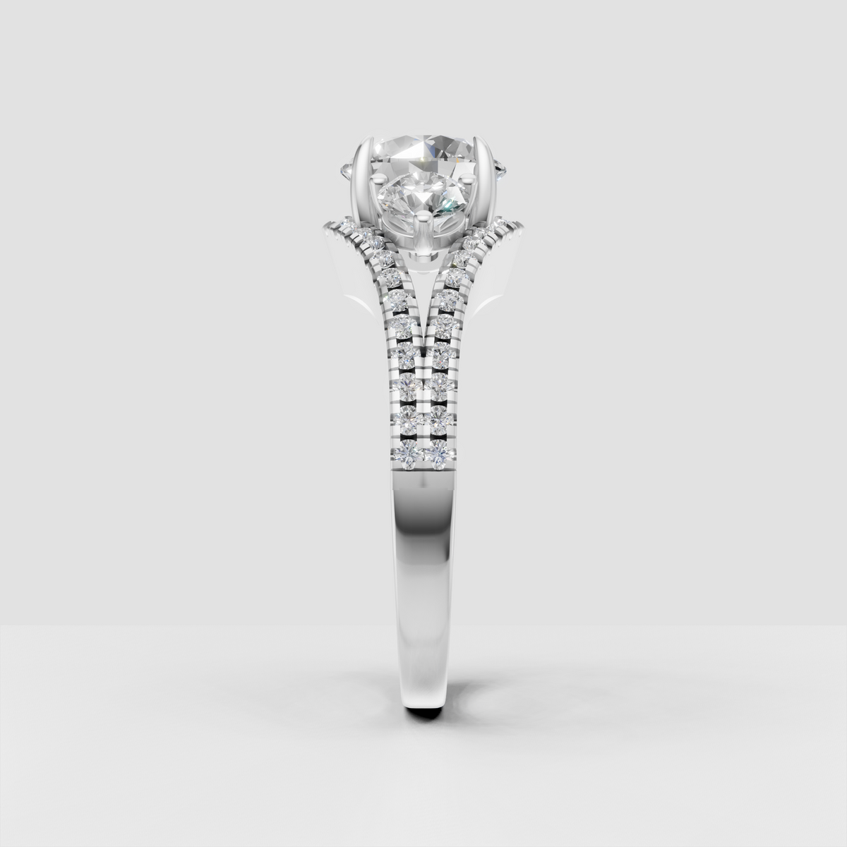 Round center diamond with matching round side stones