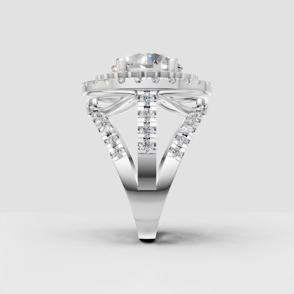 Elegant round cut diamond engagement ring with layered halo design