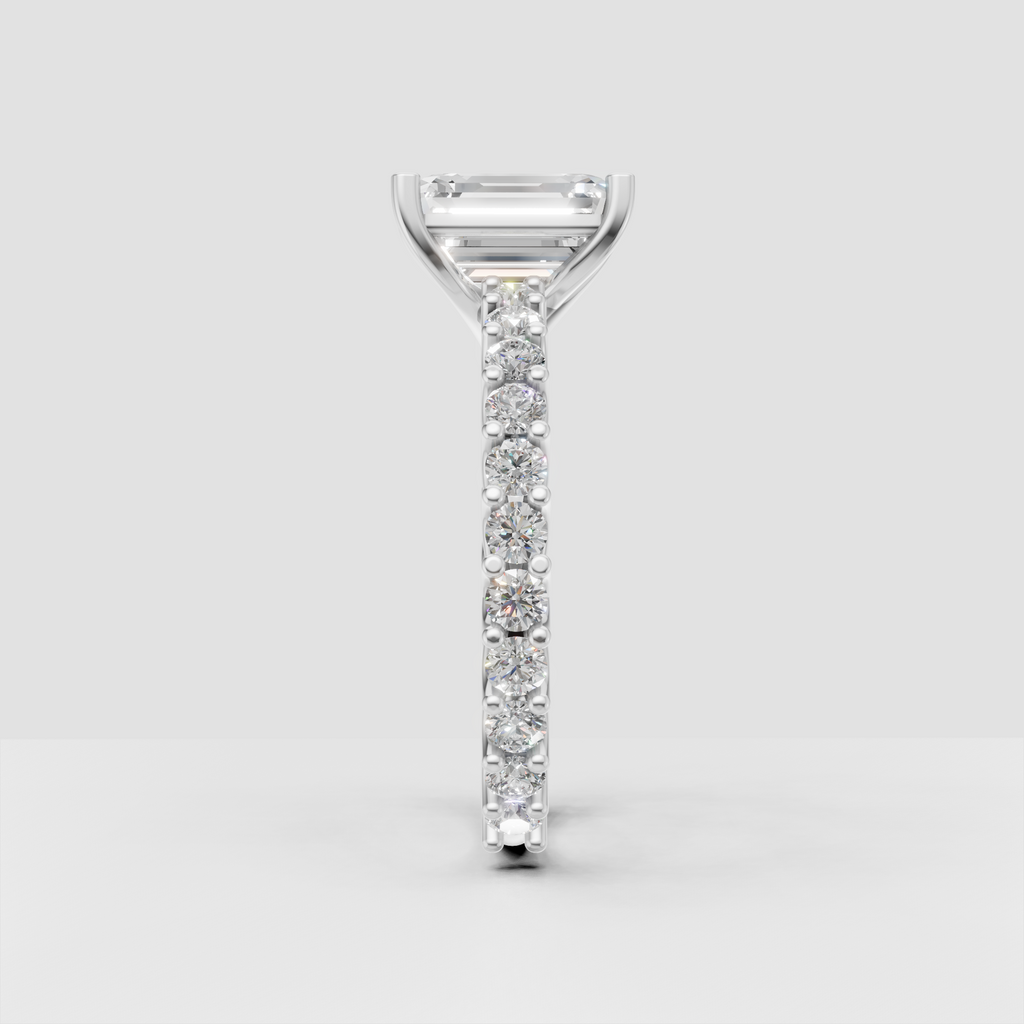 Modern emerald cut diamond split shank ring