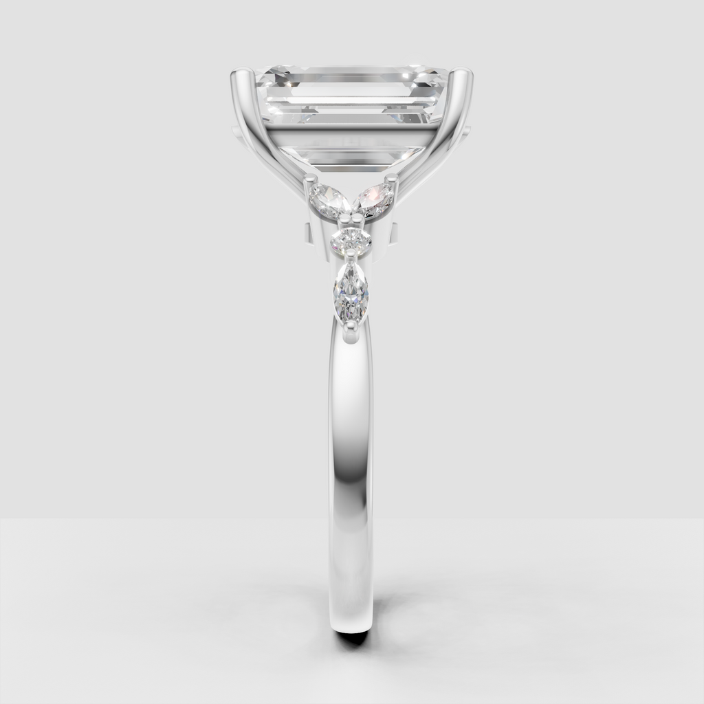 Modern emerald cut split shank bridal ring