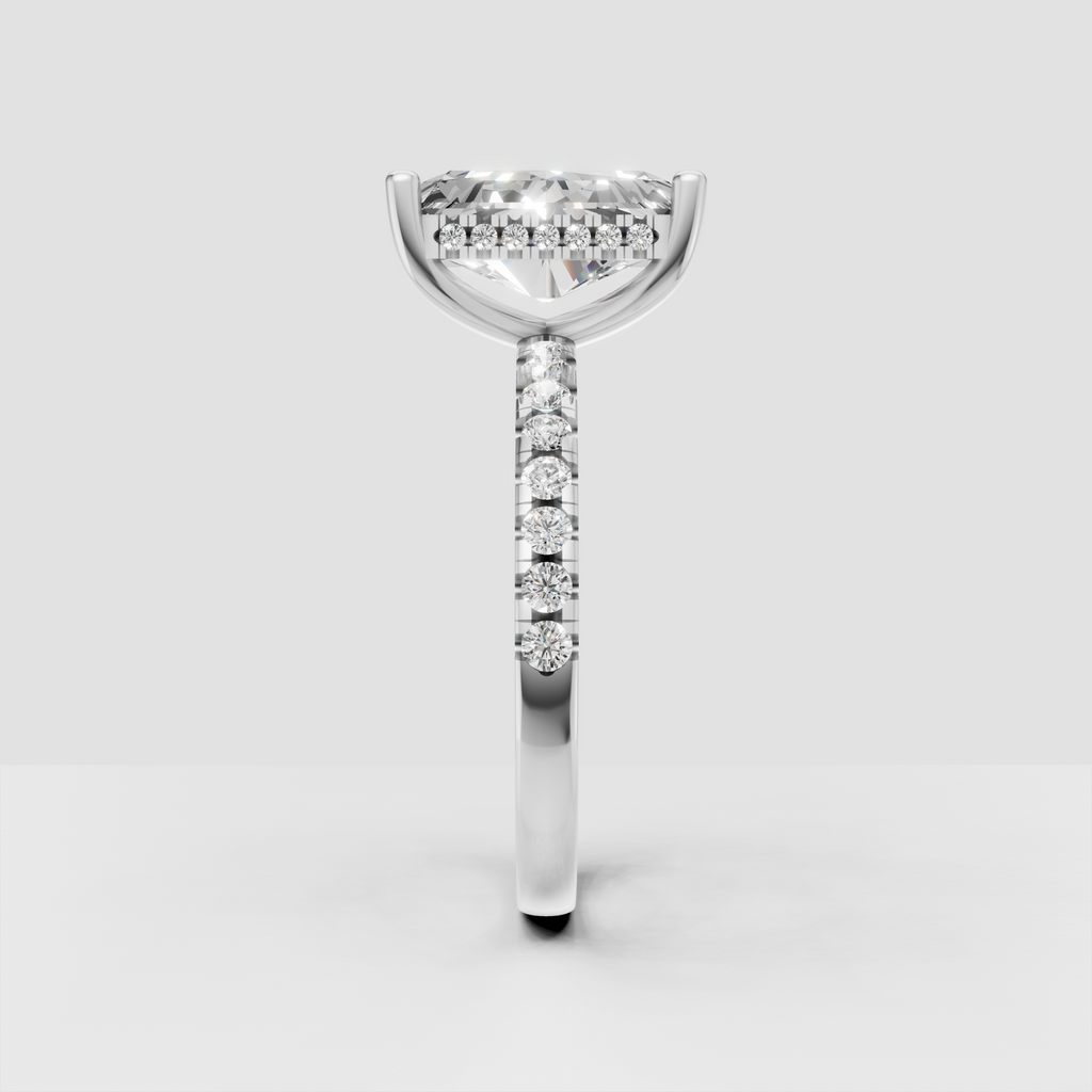 Classic radiant diamond engagement ring with sparkling hidden halo
