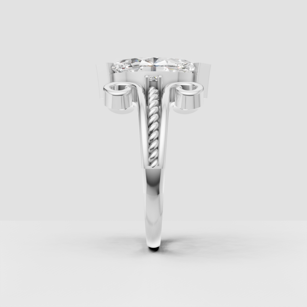 Vintage marquise diamond ring with sculpted scrollwork shoulders
