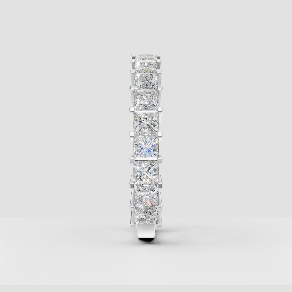 Cushion diamond wedding band with refined prong setting