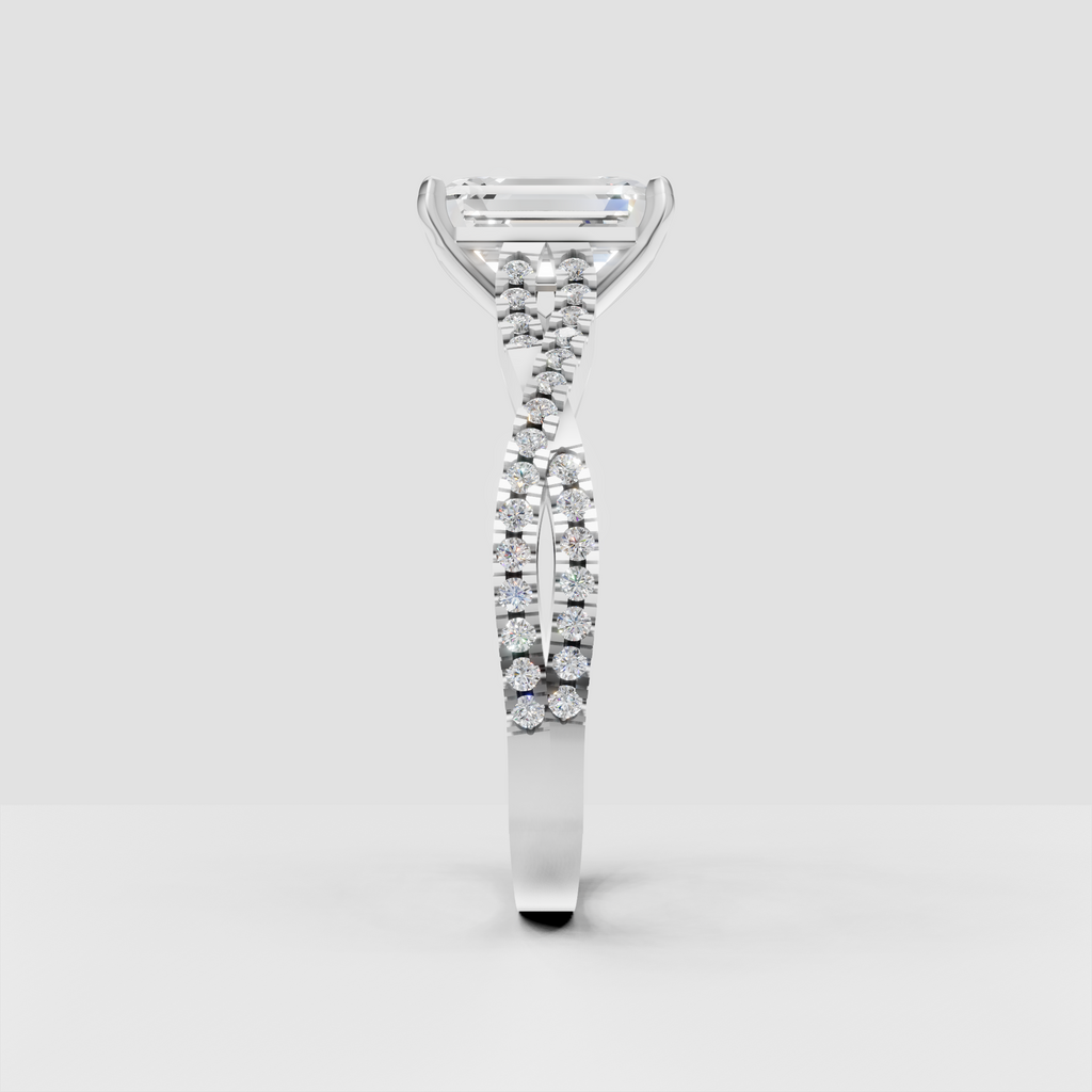Luxury emerald cut diamond cathedral ring with sparkling shoulders