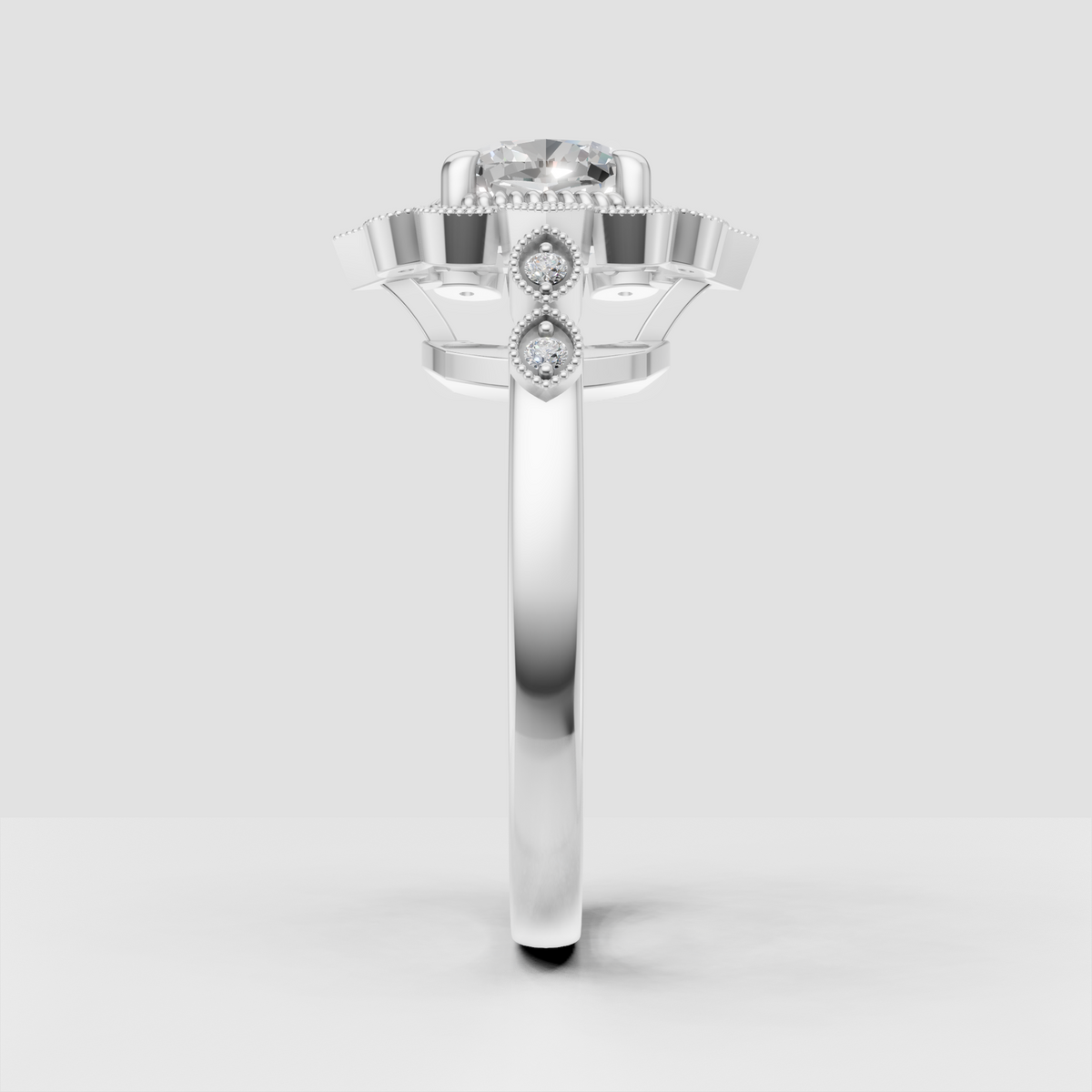 Cushion cut diamond ring with sparkling halo