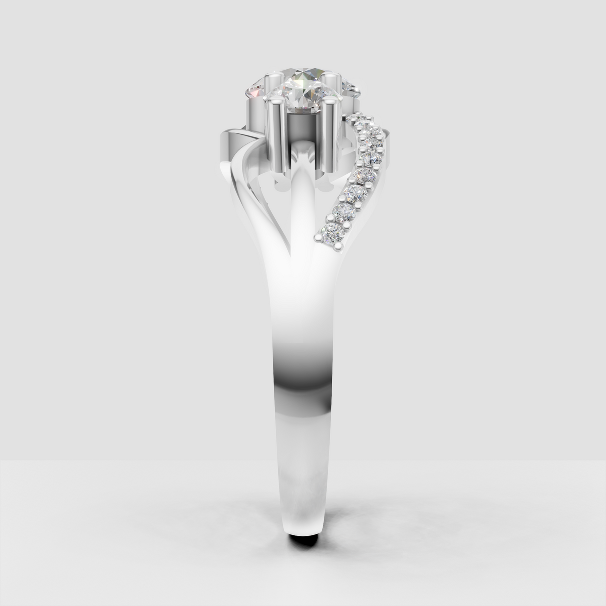 Three stone diamond ring with sparkling pavé side detailing