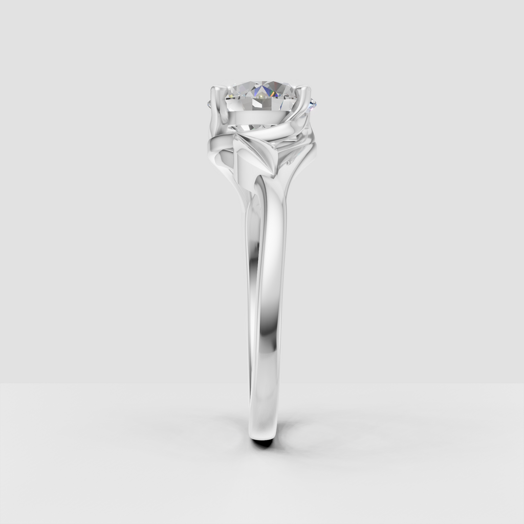 Nature inspired solitaire engagement ring with polished split shank band