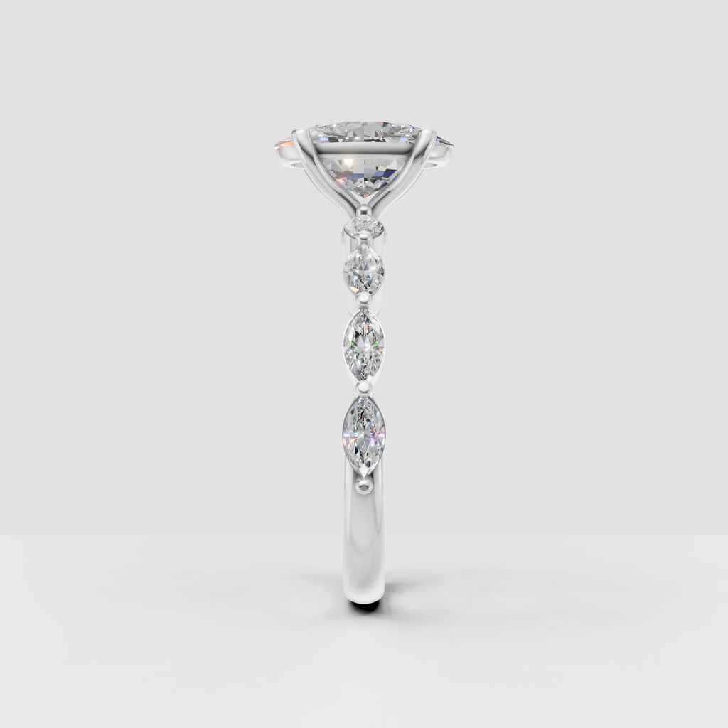 Oval solitaire-style engagement ring with split shank design