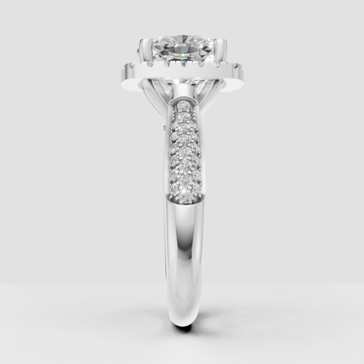 Polished yellow gold engagement ring with cushion center diamond