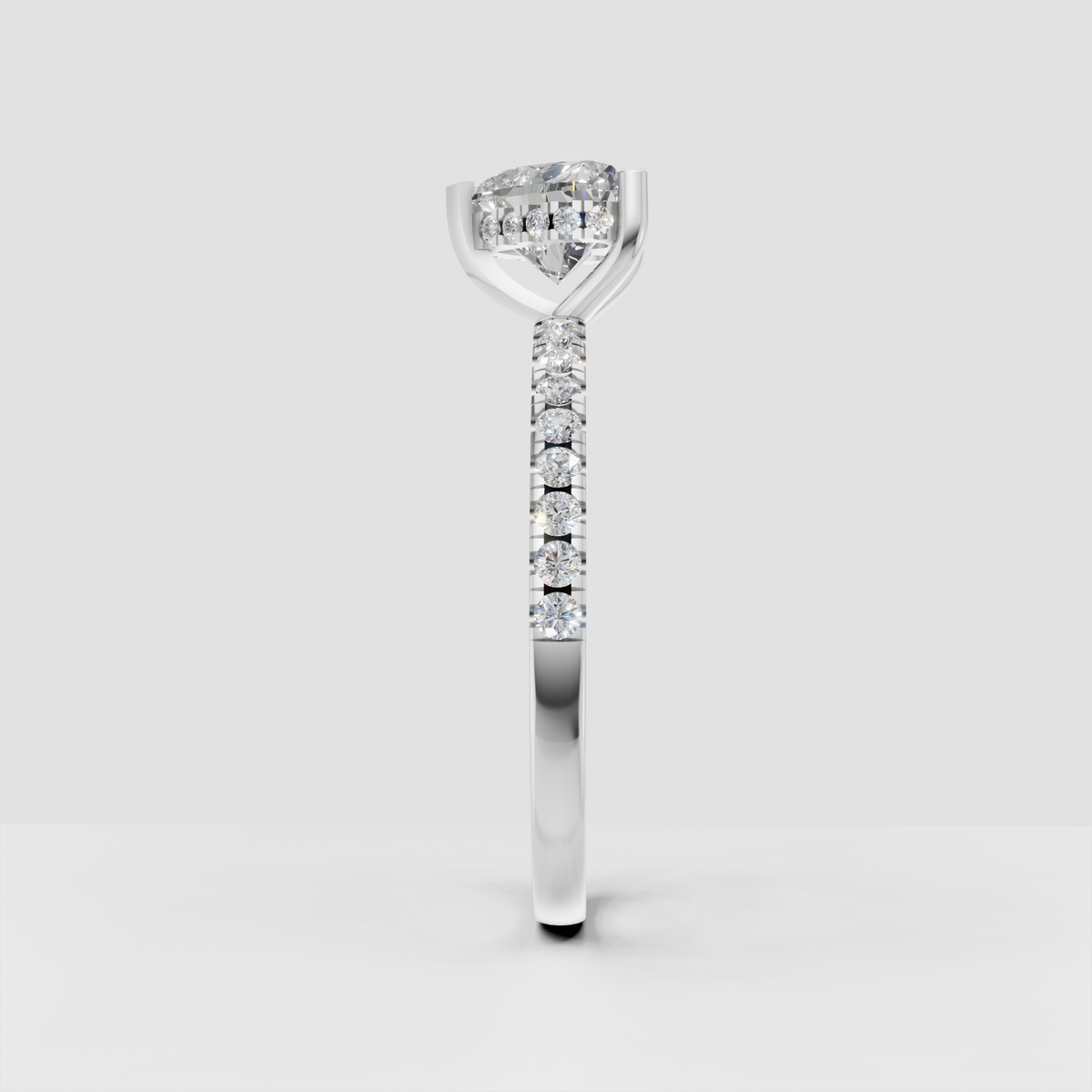 Heart diamond engagement ring with sparkling shoulder stones