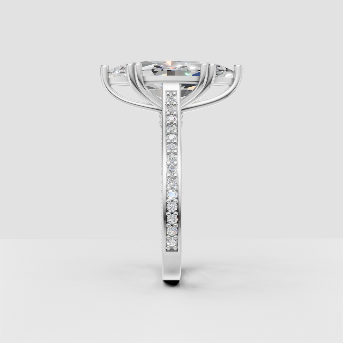 Split-shank marquise Diamond bridal ring with detailed pave accents