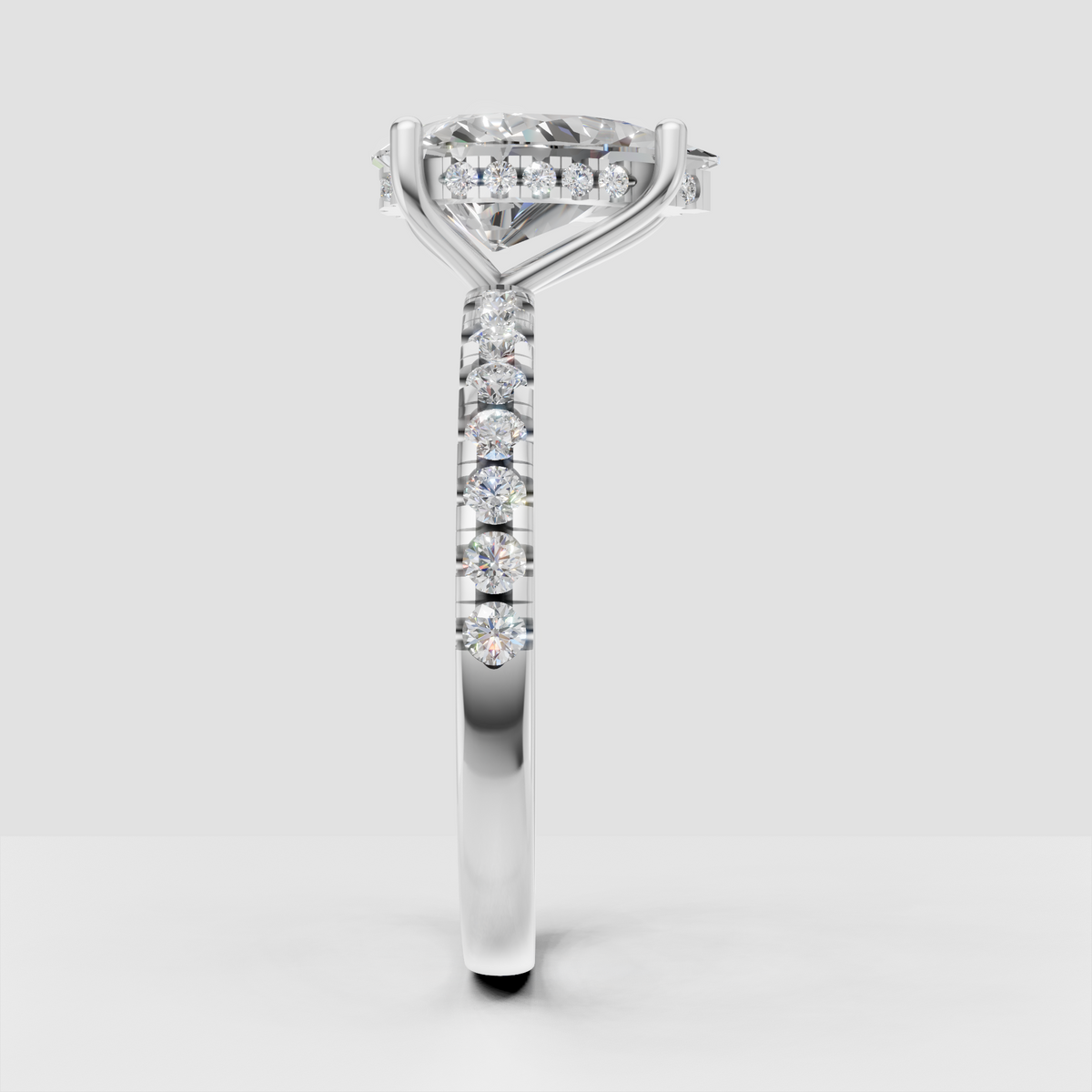 Pear Diamond Hidden Halo Solitaire with Accent Diamond Engagement Ring