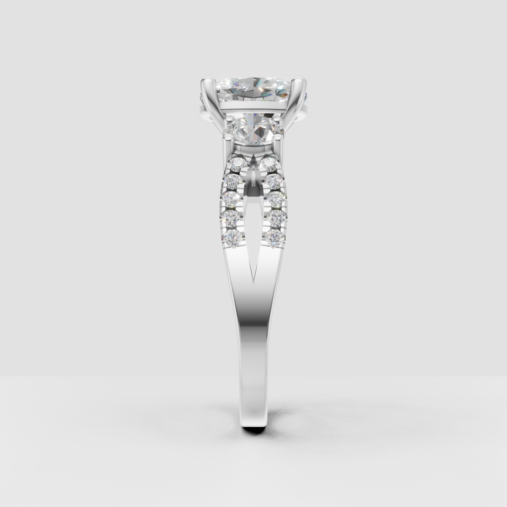 Cushion diamond ring with pavé shoulders