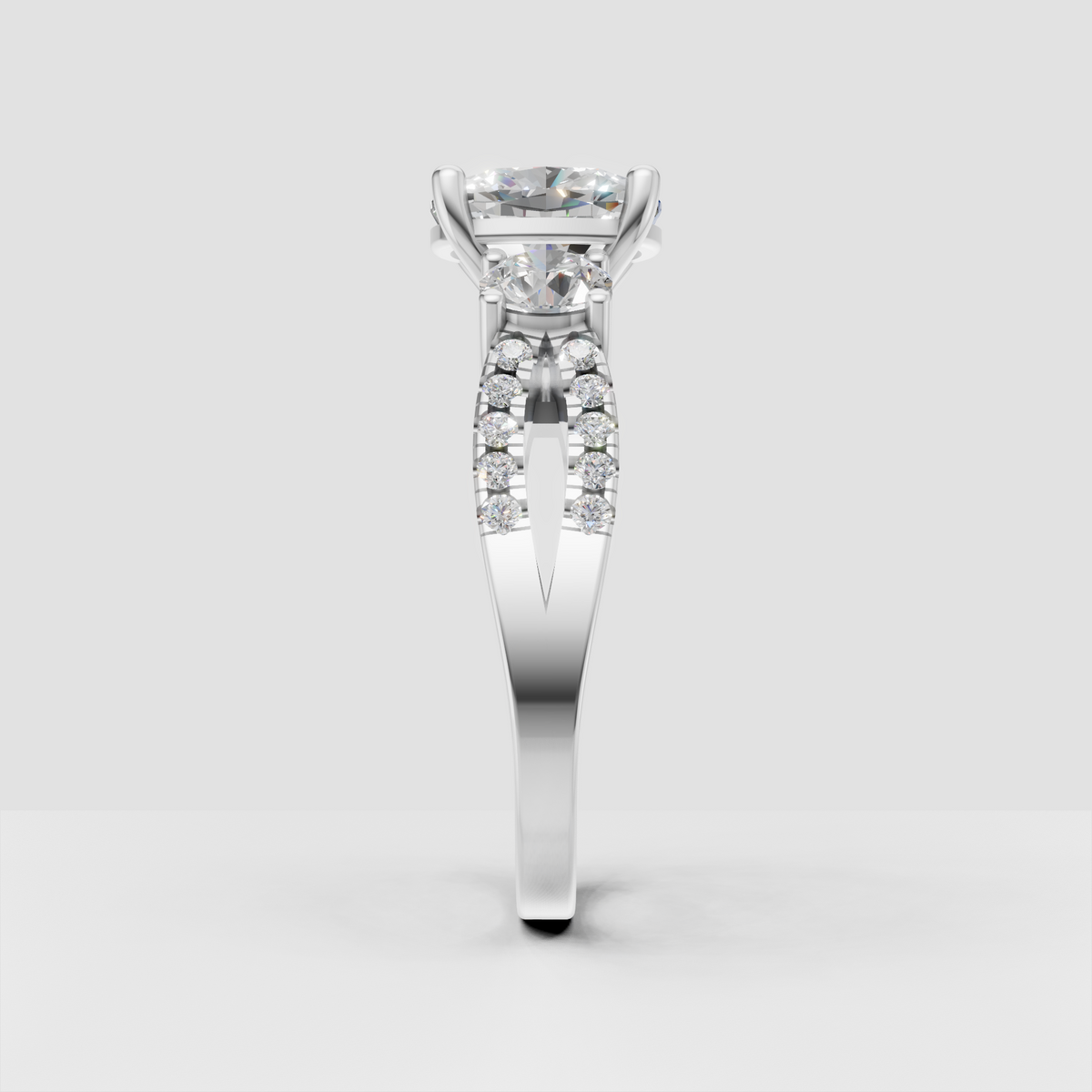 Cushion diamond ring with pavé shoulders