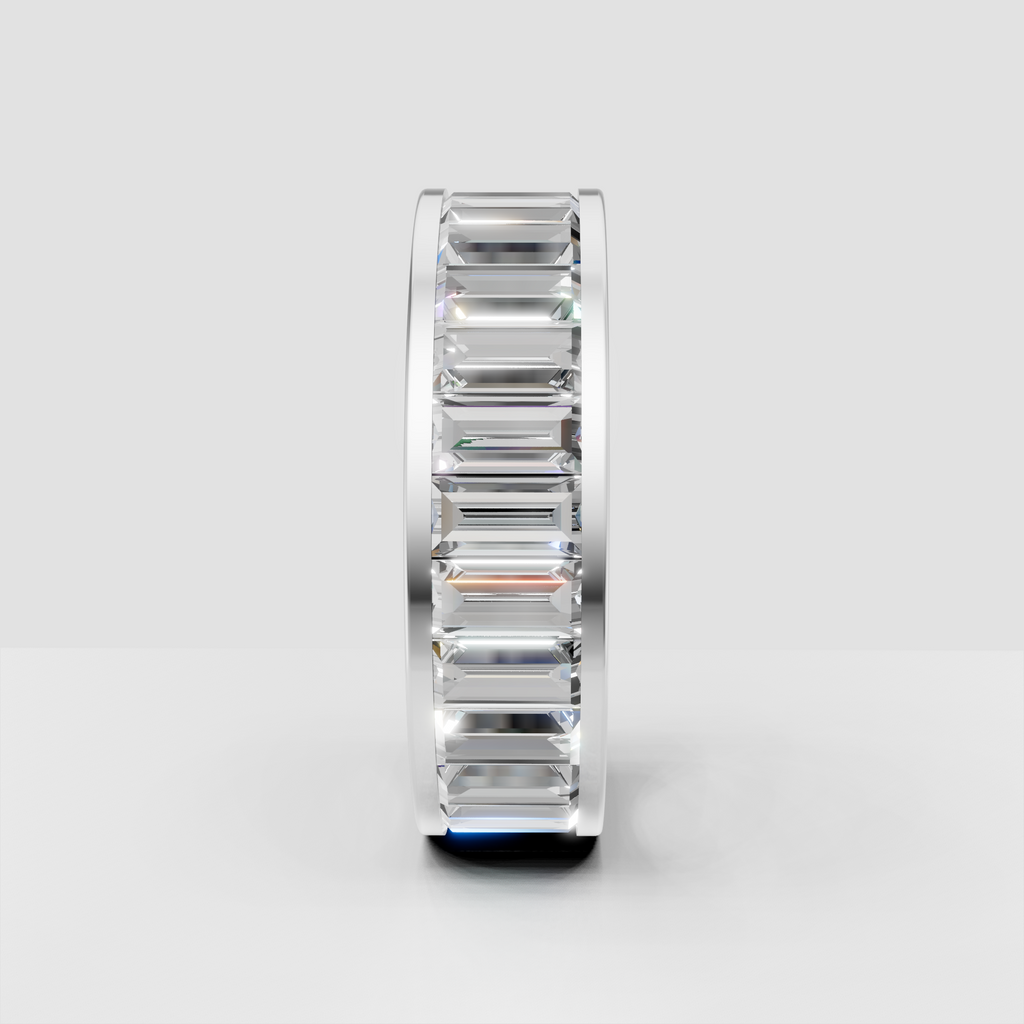 Rectangular baguette diamond eternity band in polished metal