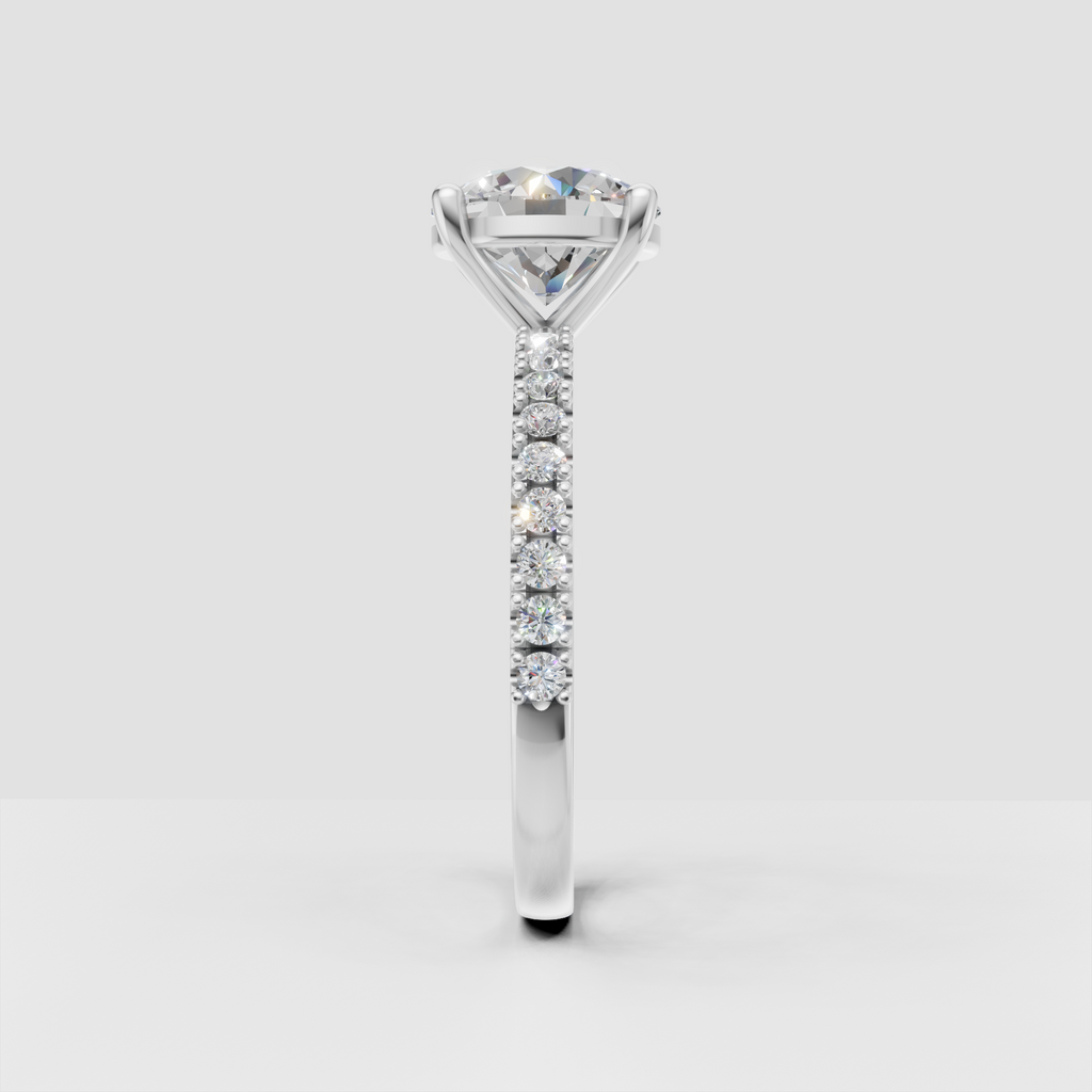Elegant round diamond bridal ring with round side stones