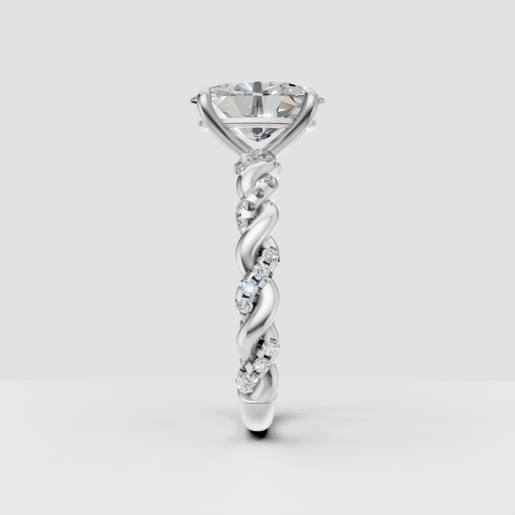 Yellow gold oval diamond ring with braided twisted band design