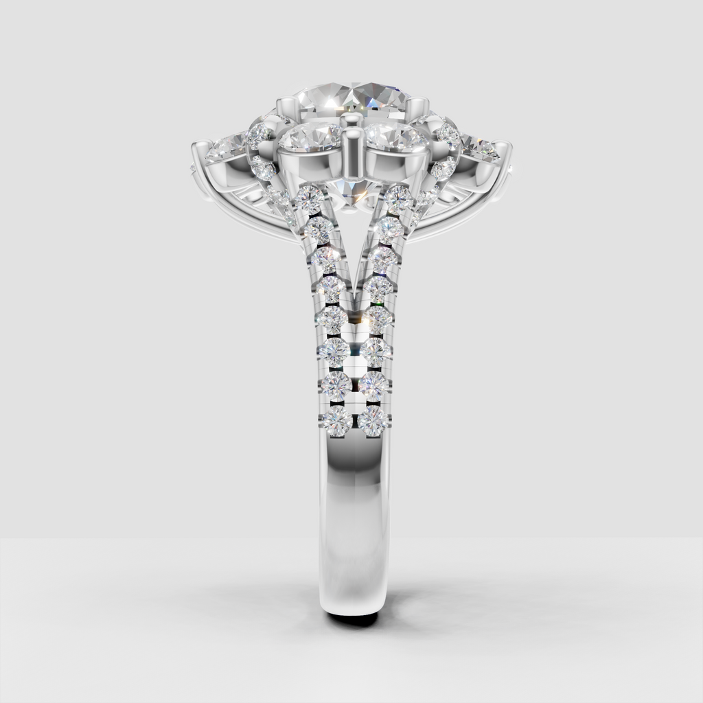 Luxury floral halo engagement ring in yellow gold