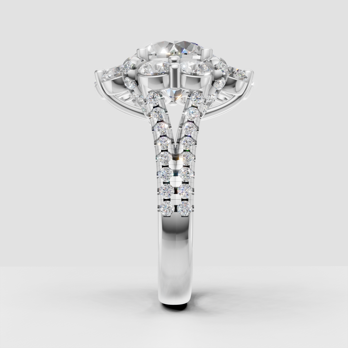 Luxury floral halo engagement ring in yellow gold