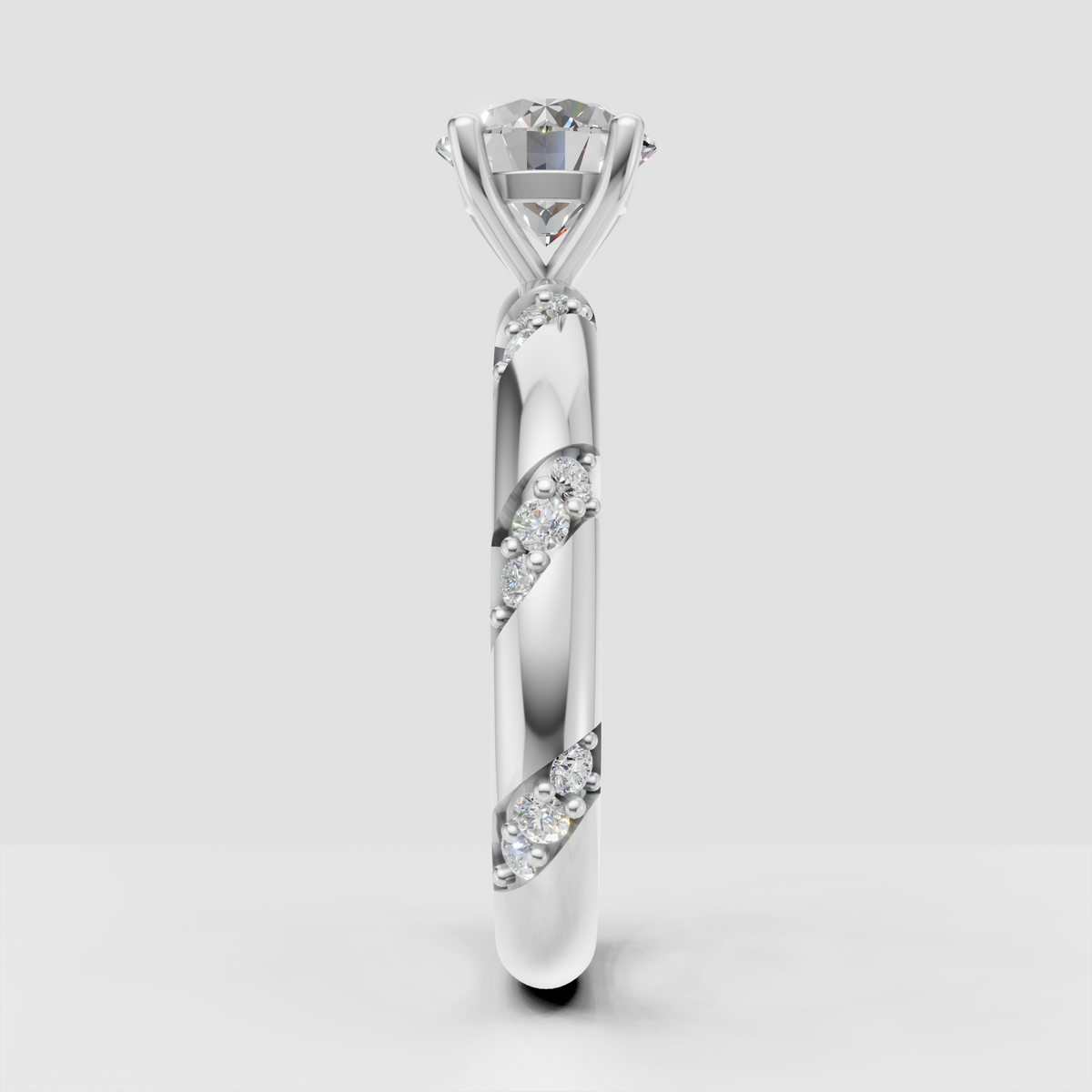 Luxury round diamond ring with cathedral-style setting