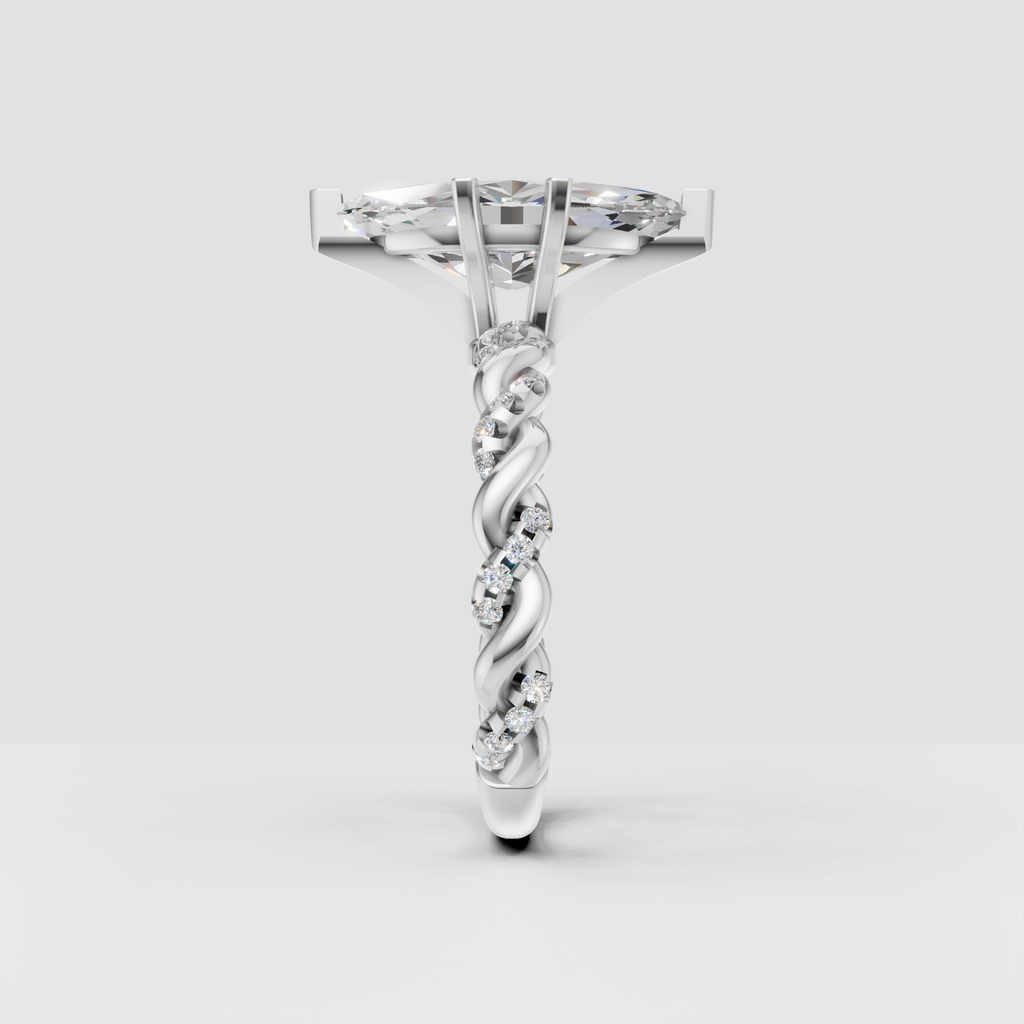 Elegant marquise cut diamond ring with twisted botanical band