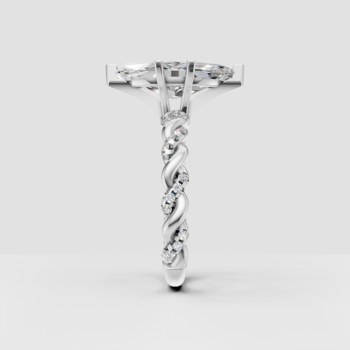 Elegant marquise cut diamond ring with twisted botanical band