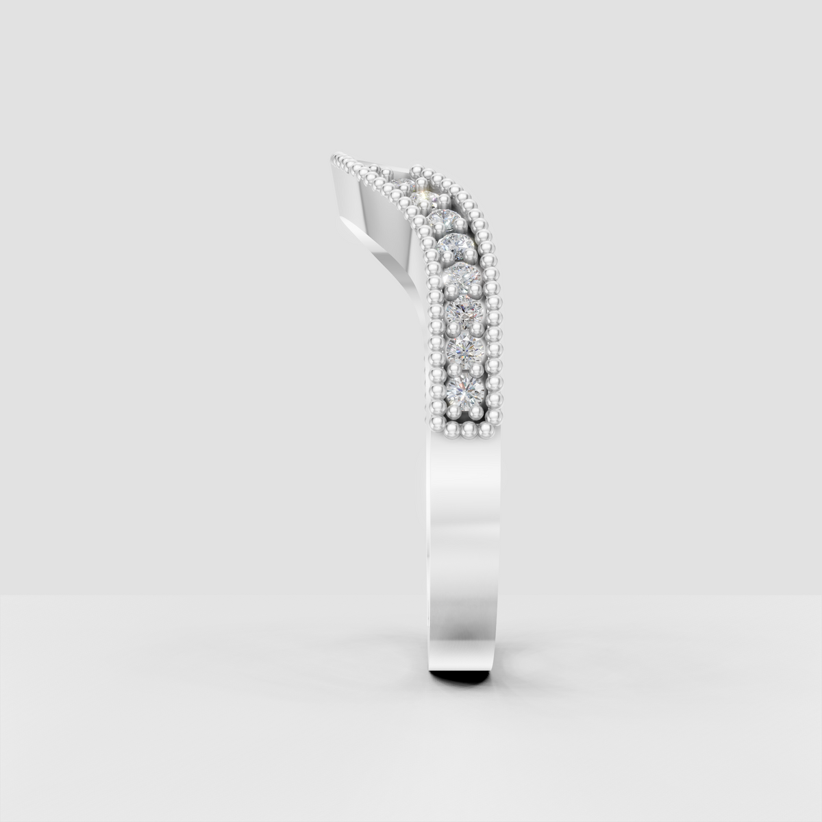 Round brilliant diamond wedding band with decorative beadwork
