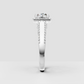 Round brilliant diamond ring with rectangular cushion halo and ornate detailing