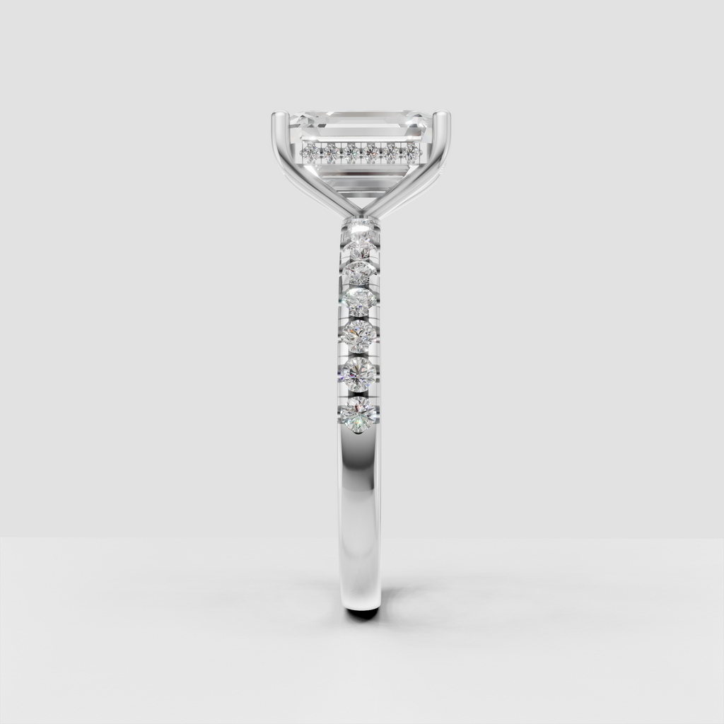 Yellow gold emerald cut bridal ring with diamond band