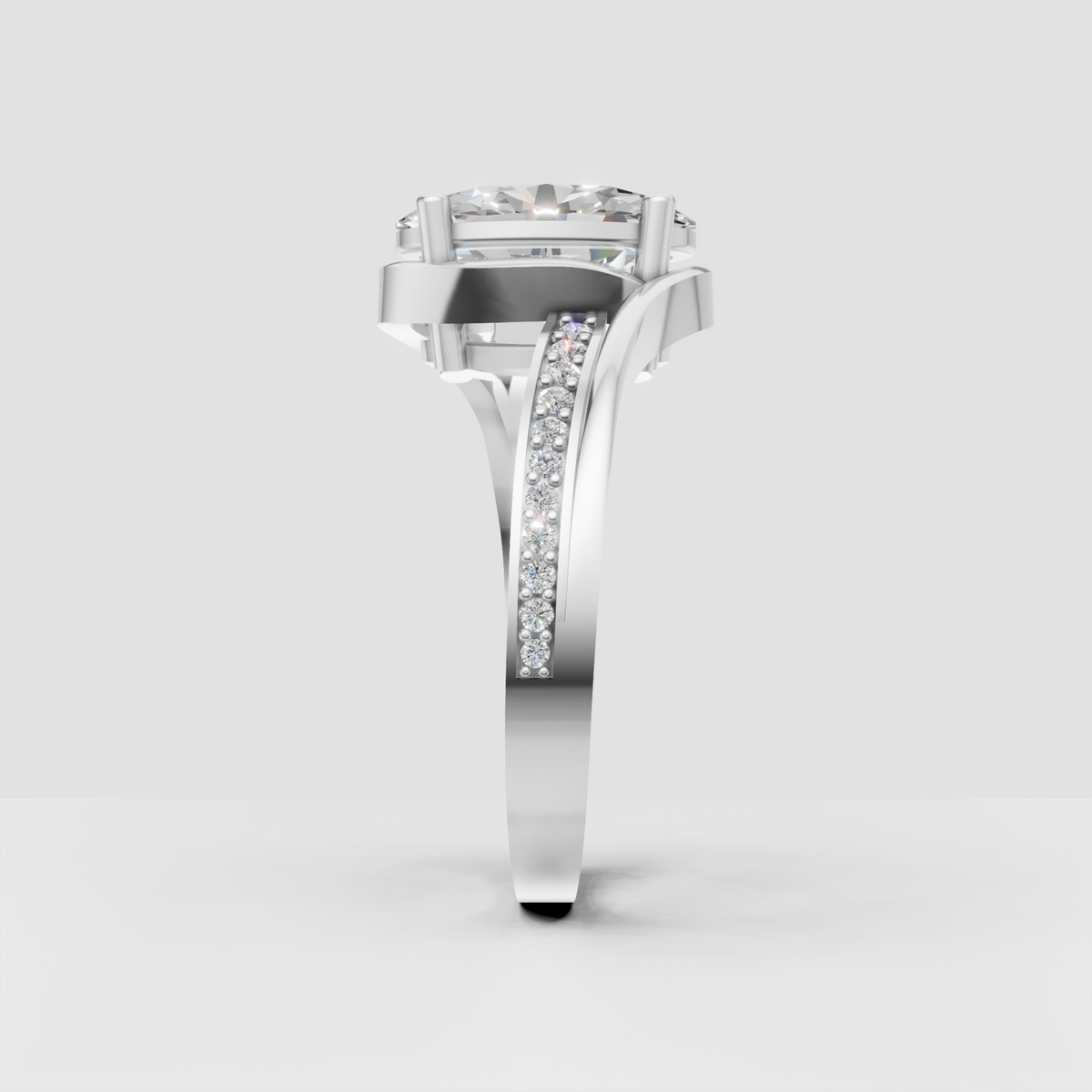 Oval center stone bypass ring with sparkling accents