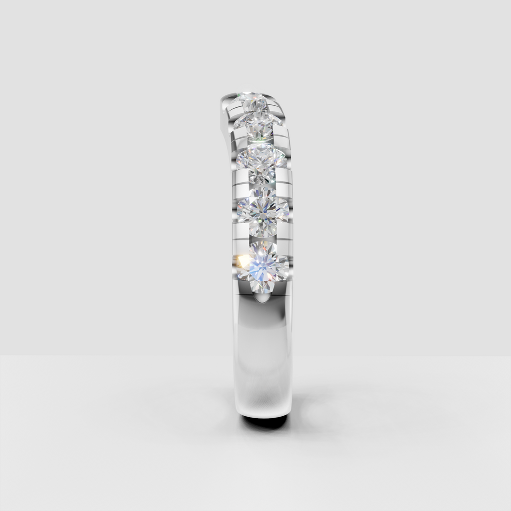 Round diamond wedding band with shared-prong setting