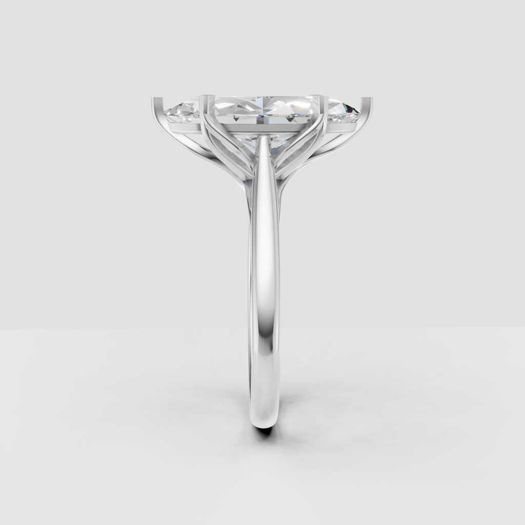 Split shank marquise engagement ring with open cathedral gallery