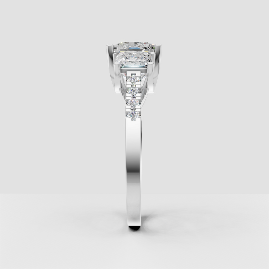 Elegant three stone diamond engagement ring in polished gold